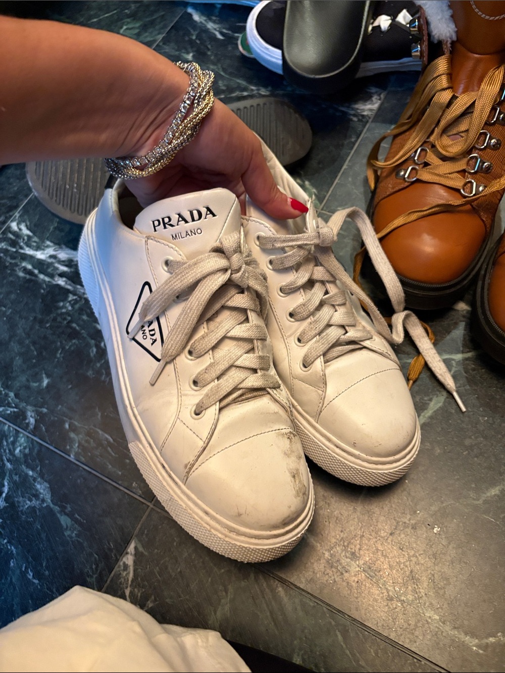 Prada White Low-Top Leather Sneakers